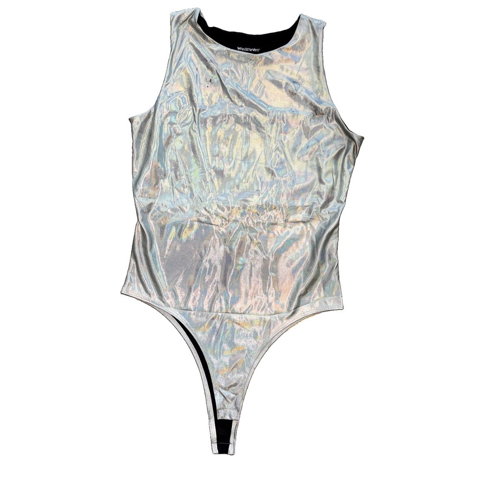 NWOT wearever Holographic Silver Bodysuit Size Large